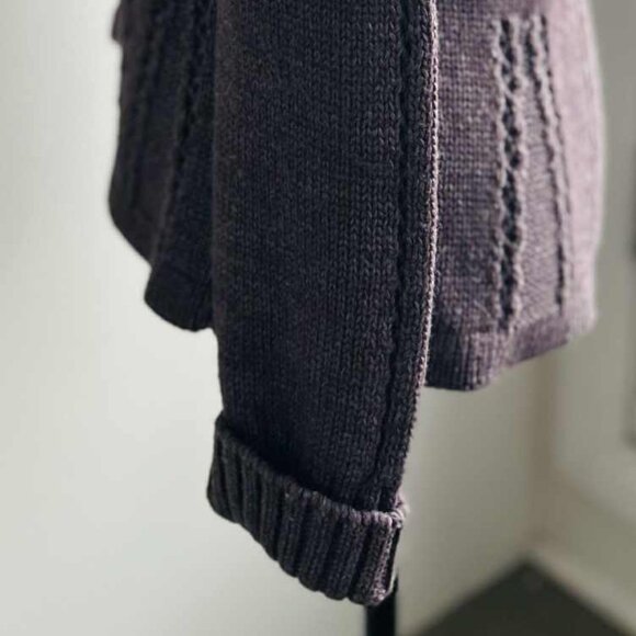 Bianco & Blu Smoky Plum Heather Lacy Knit Wool Cardigan with Satin Tie – EU M - Picture 7 of 11